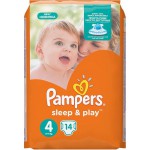 Подгузники, Pampers (Памперс) 8-14 кг р. 4 №14 слип энд плей макси ромашка